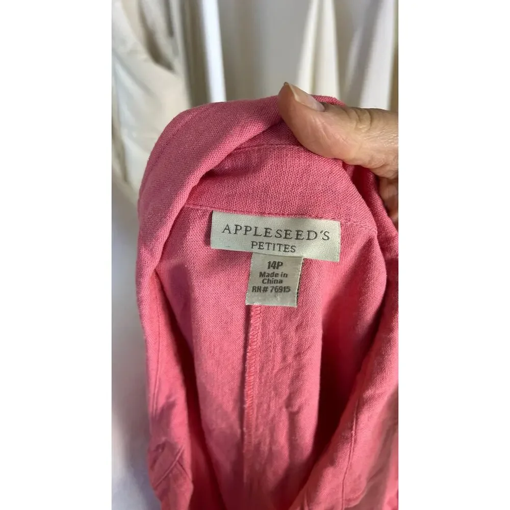 Appleseed’s Women's Size 14 Petite Pink Linen Button Up Shirt Dress #0513 - Picture 9 of 14
